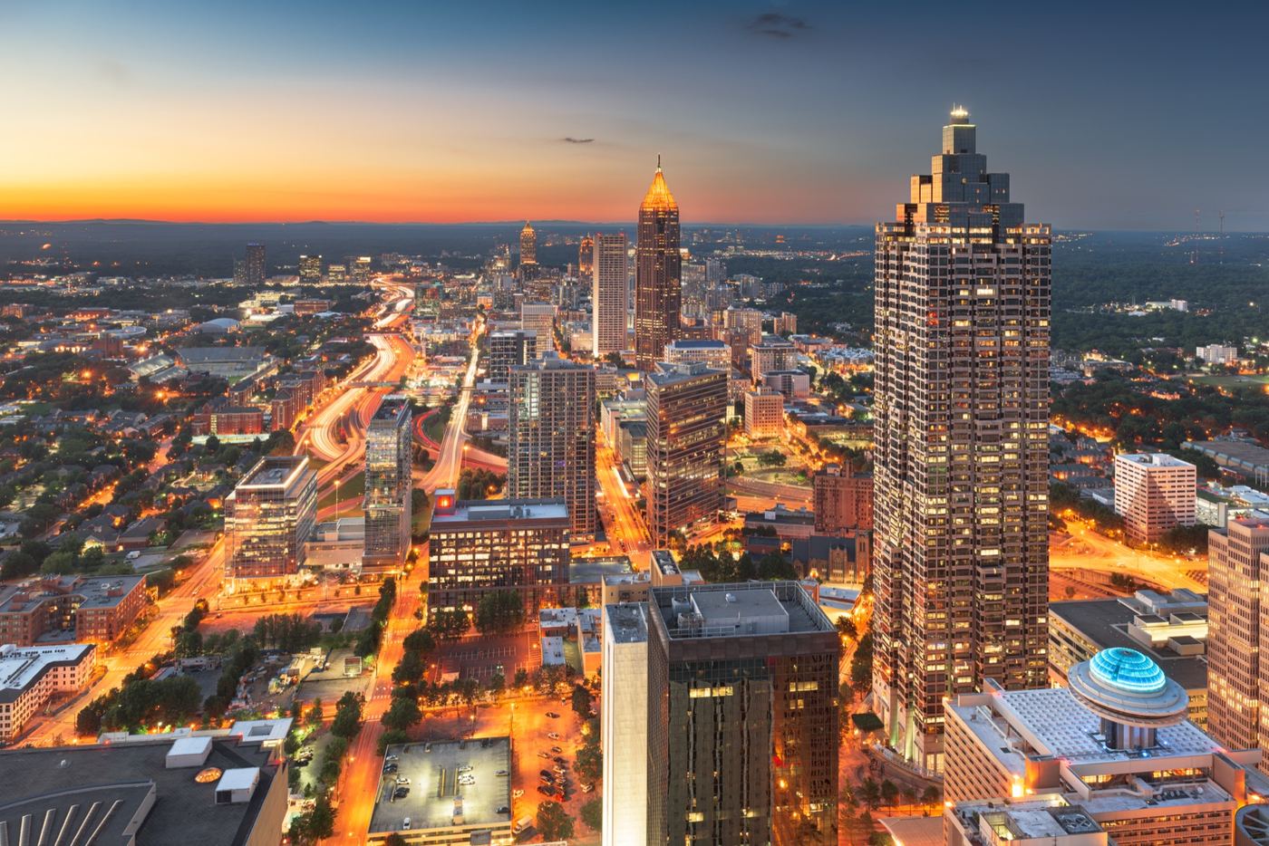 Commercial real estate skyline at dusk