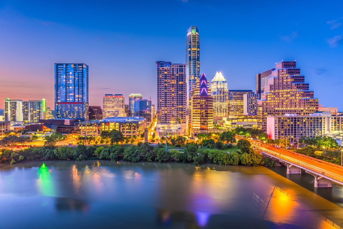 Texas city skyline at twilight