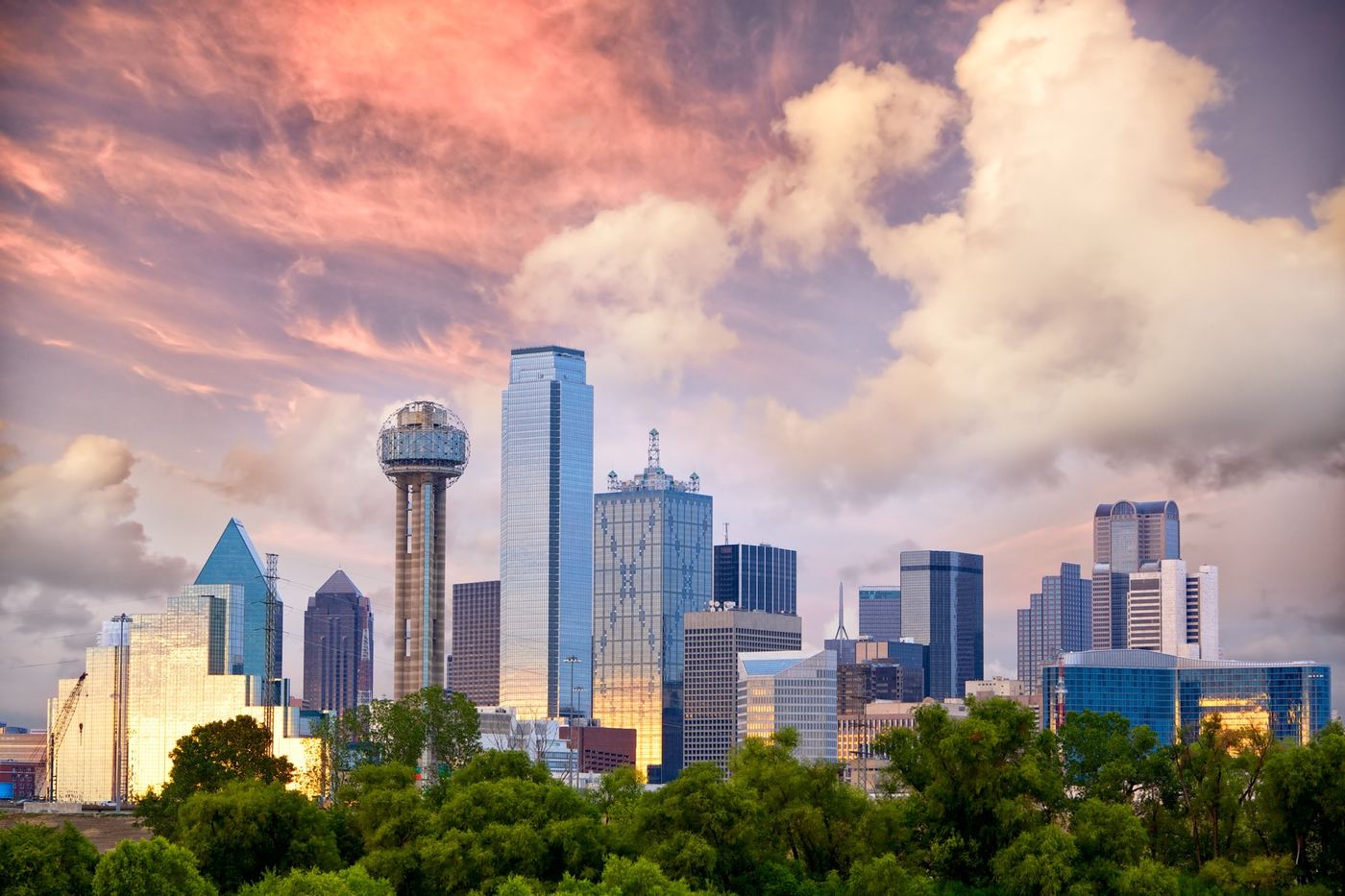 Texas city skyline at sunset