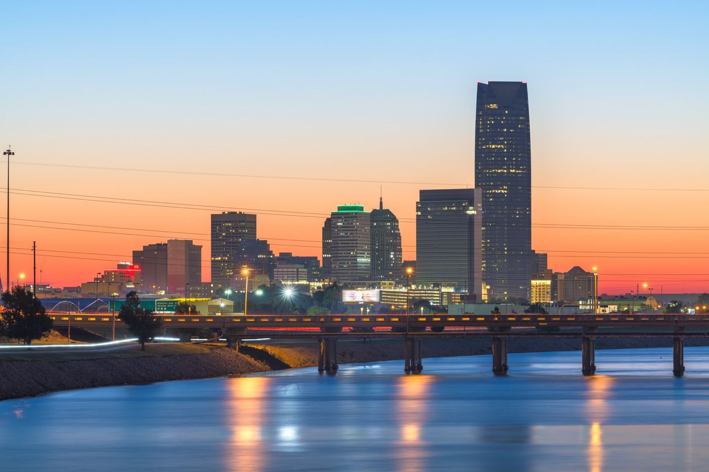 Infrastructure corridor and city skyline